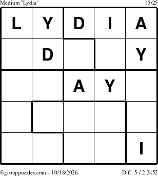 The grouppuzzles.com Medium Lydia puzzle for Sunday October 18, 2026