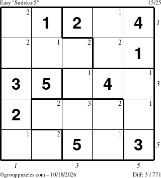The grouppuzzles.com Easy Sudoku-5 puzzle for Sunday October 18, 2026 with all 3 steps marked
