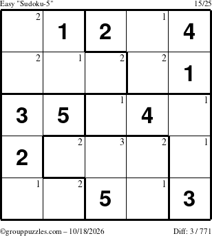 The grouppuzzles.com Easy Sudoku-5 puzzle for Sunday October 18, 2026 with the first 3 steps marked