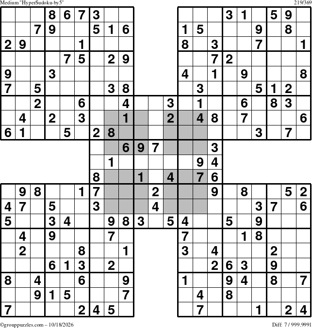 The grouppuzzles.com Medium HyperSudoku-by5 puzzle for Sunday October 18, 2026