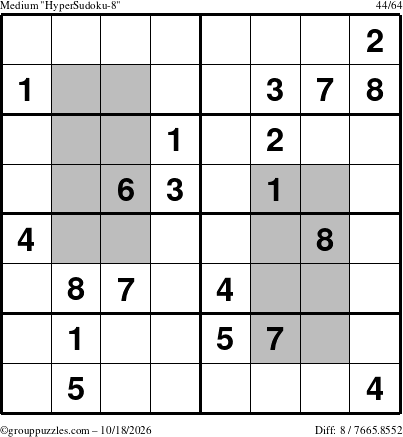 The grouppuzzles.com Medium HyperSudoku-8 puzzle for Sunday October 18, 2026