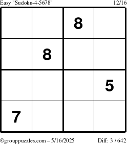 The grouppuzzles.com Easy Sudoku-4-5678 puzzle for Friday May 16, 2025