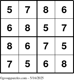 The grouppuzzles.com Answer grid for the Sudoku-4-5678 puzzle for Friday May 16, 2025