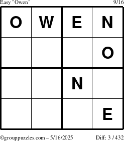 The grouppuzzles.com Easy Owen puzzle for Friday May 16, 2025