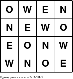 The grouppuzzles.com Answer grid for the Owen puzzle for Friday May 16, 2025