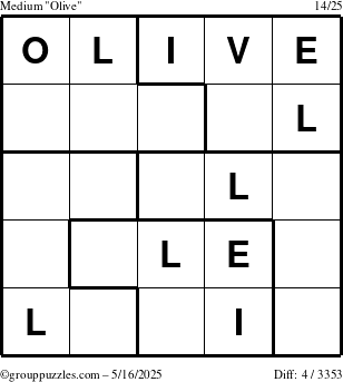 The grouppuzzles.com Medium Olive puzzle for Friday May 16, 2025