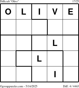 The grouppuzzles.com Difficult Olive puzzle for Friday May 16, 2025