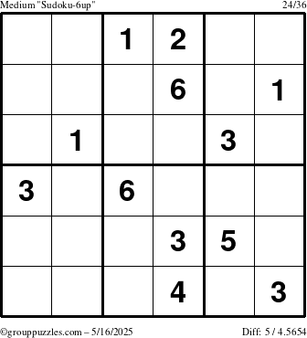 The grouppuzzles.com Medium Sudoku-6up puzzle for Friday May 16, 2025