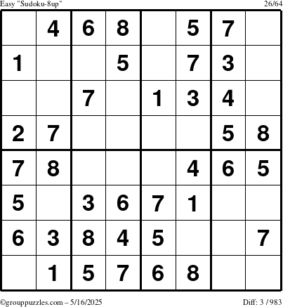 The grouppuzzles.com Easy Sudoku-8up puzzle for Friday May 16, 2025
