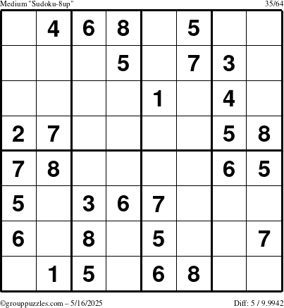 The grouppuzzles.com Medium Sudoku-8up puzzle for Friday May 16, 2025