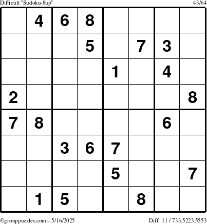 The grouppuzzles.com Difficult Sudoku-8up puzzle for Friday May 16, 2025