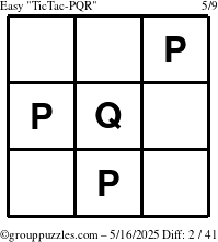 The grouppuzzles.com Easy TicTac-PQR puzzle for Friday May 16, 2025