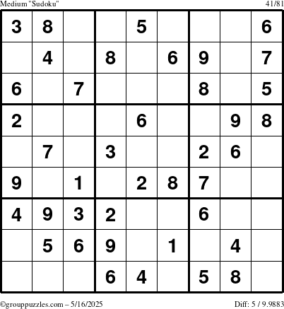 The grouppuzzles.com Medium Sudoku puzzle for Friday May 16, 2025