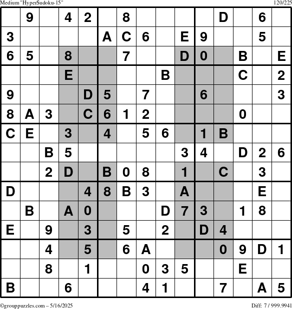 The grouppuzzles.com Medium HyperSudoku-15 puzzle for Friday May 16, 2025