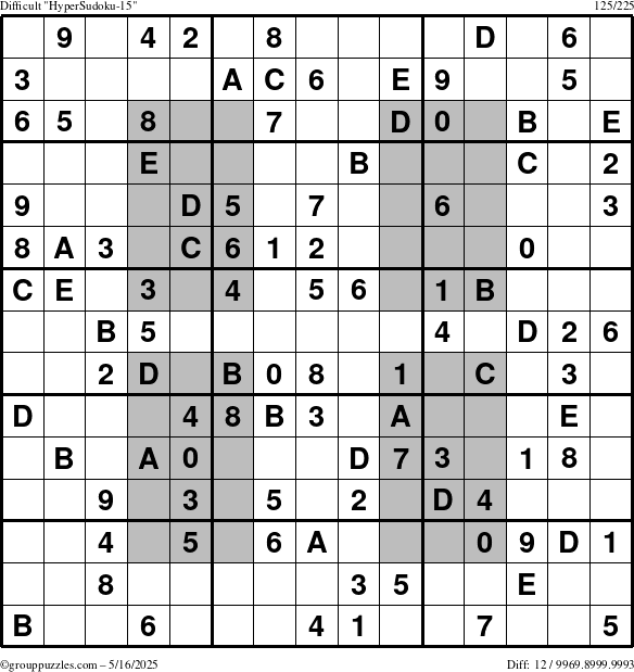 The grouppuzzles.com Difficult HyperSudoku-15 puzzle for Friday May 16, 2025