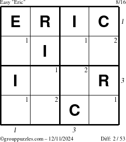 The grouppuzzles.com Easy Eric puzzle for Wednesday December 11, 2024 with all 2 steps marked