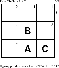 The grouppuzzles.com Easy TicTac-ABC puzzle for Wednesday December 11, 2024 with all 2 steps marked