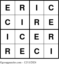 The grouppuzzles.com Answer grid for the Eric puzzle for Wednesday December 11, 2024