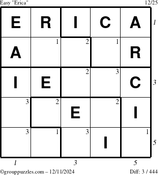 The grouppuzzles.com Easy Erica puzzle for Wednesday December 11, 2024 with all 3 steps marked