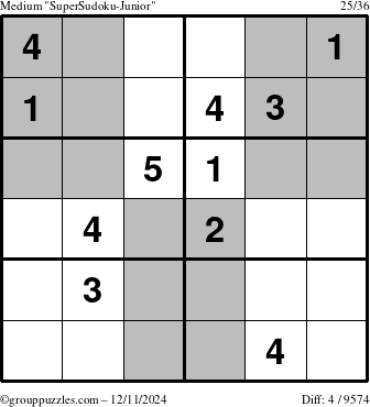 The grouppuzzles.com Medium SuperSudoku-Junior puzzle for Wednesday December 11, 2024