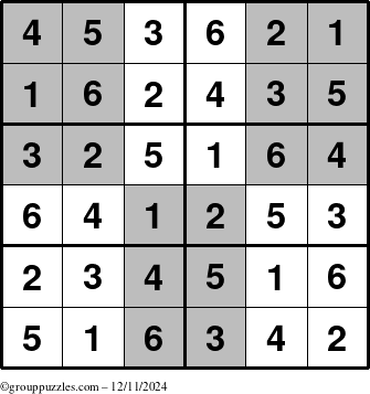 The grouppuzzles.com Answer grid for the SuperSudoku-Junior puzzle for Wednesday December 11, 2024