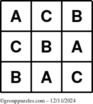 The grouppuzzles.com Answer grid for the TicTac-ABC puzzle for Wednesday December 11, 2024