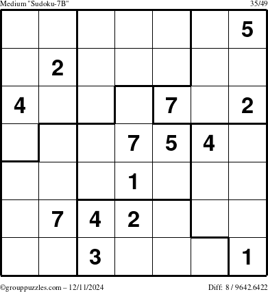 The grouppuzzles.com Medium Sudoku-7B puzzle for Wednesday December 11, 2024