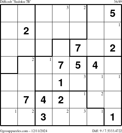 The grouppuzzles.com Difficult Sudoku-7B puzzle for Wednesday December 11, 2024 with the first 3 steps marked