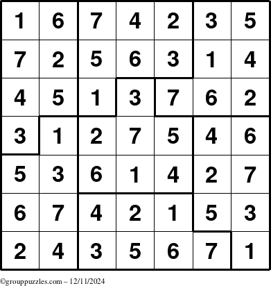 The grouppuzzles.com Answer grid for the Sudoku-7B puzzle for Wednesday December 11, 2024