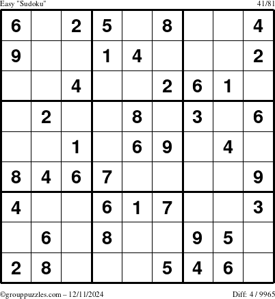 The grouppuzzles.com Easy Sudoku puzzle for Wednesday December 11, 2024