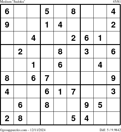 The grouppuzzles.com Medium Sudoku puzzle for Wednesday December 11, 2024