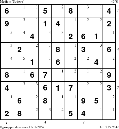 The grouppuzzles.com Medium Sudoku puzzle for Wednesday December 11, 2024 with all 5 steps marked