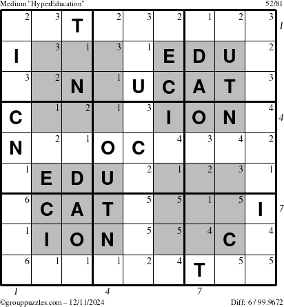 The grouppuzzles.com Medium HyperEducation-i23 puzzle for Wednesday December 11, 2024, suitable for printing, with all 6 steps marked