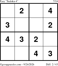 The grouppuzzles.com Easy Sudoku-4 puzzle for Saturday September 26, 2026