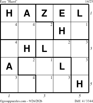 The grouppuzzles.com Easy Hazel puzzle for Saturday September 26, 2026 with all 4 steps marked