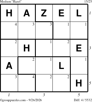 The grouppuzzles.com Medium Hazel puzzle for Saturday September 26, 2026, suitable for printing, with all 4 steps marked