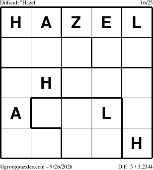 The grouppuzzles.com Difficult Hazel puzzle for Saturday September 26, 2026