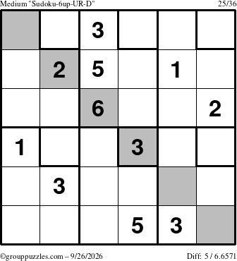 The grouppuzzles.com Medium Sudoku-6up-UR-D puzzle for Saturday September 26, 2026