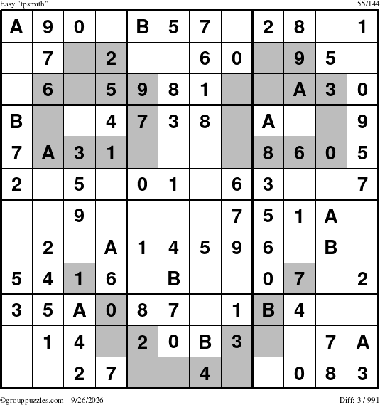 The grouppuzzles.com Easy tpsmith puzzle for Saturday September 26, 2026