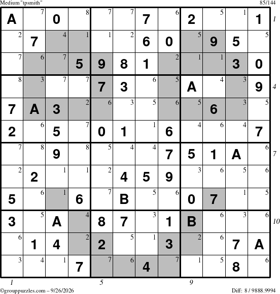 The grouppuzzles.com Medium tpsmith puzzle for Saturday September 26, 2026, suitable for printing, with all 8 steps marked