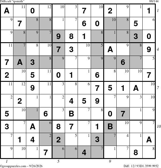 The grouppuzzles.com Difficult tpsmith puzzle for Saturday September 26, 2026, suitable for printing, with all 12 steps marked