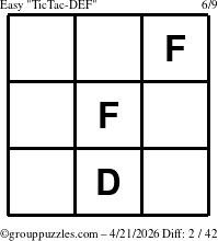 The grouppuzzles.com Easy TicTac-DEF puzzle for Tuesday April 21, 2026