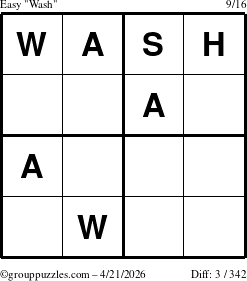The grouppuzzles.com Easy Wash puzzle for Tuesday April 21, 2026