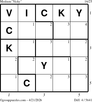 The grouppuzzles.com Medium Vicky puzzle for Tuesday April 21, 2026 with all 4 steps marked