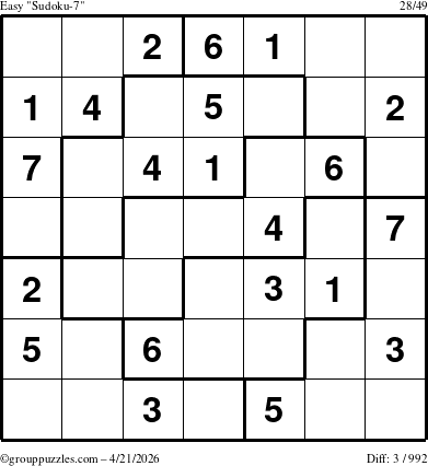 The grouppuzzles.com Easy Sudoku-7 puzzle for Tuesday April 21, 2026