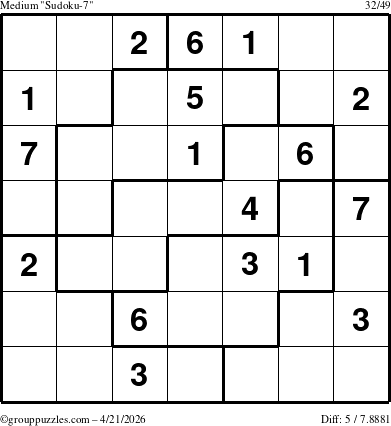 The grouppuzzles.com Medium Sudoku-7 puzzle for Tuesday April 21, 2026