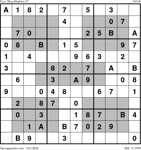 The grouppuzzles.com Easy HyperSudoku-12 puzzle for Tuesday April 21, 2026
