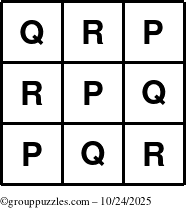 The grouppuzzles.com Answer grid for the TicTac-PQR puzzle for Friday October 24, 2025