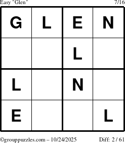 The grouppuzzles.com Easy Glen puzzle for Friday October 24, 2025