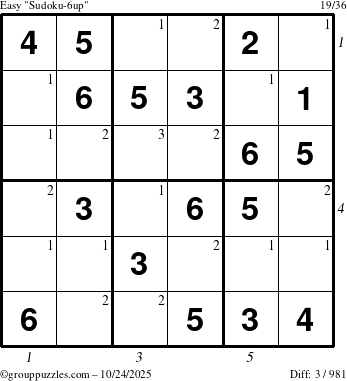The grouppuzzles.com Easy Sudoku-6up puzzle for Friday October 24, 2025 with all 3 steps marked